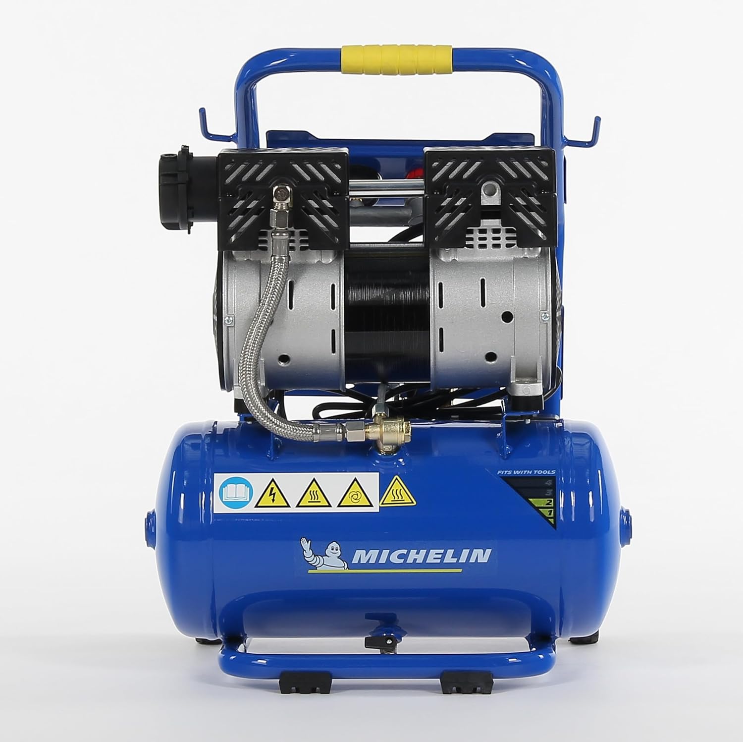 Velmi tichý - SILENT, mobilní, kompaktní, vzduchový kompresor, 8 barů, 10 l, 59 dB, 0,7 kW, 106 l./min., 230 V, MICHELIN MX 10-1